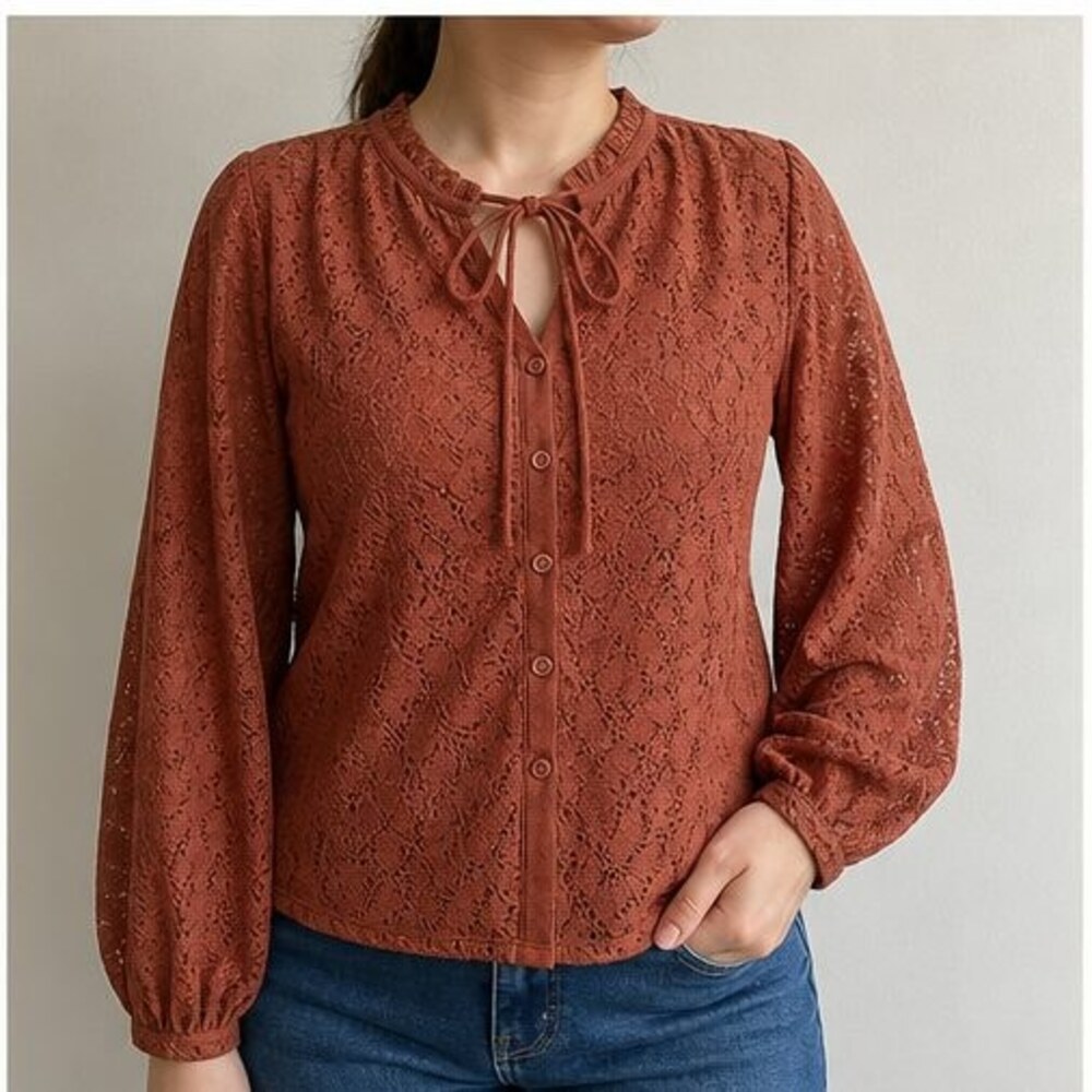Rust Wrap Blouse - Picture 2 of 6